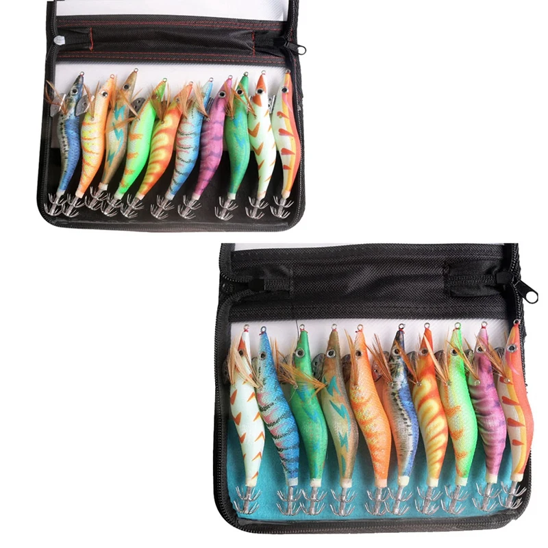 

10PCS Fishing Lure Wood Shrimp Luminated Squid Fishing Bait Hook Sea Fishing Lures Artificial Lures