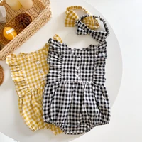 2022 summer baby sleeveless romper korean color matching plaid fashion baby girl jumpsuit