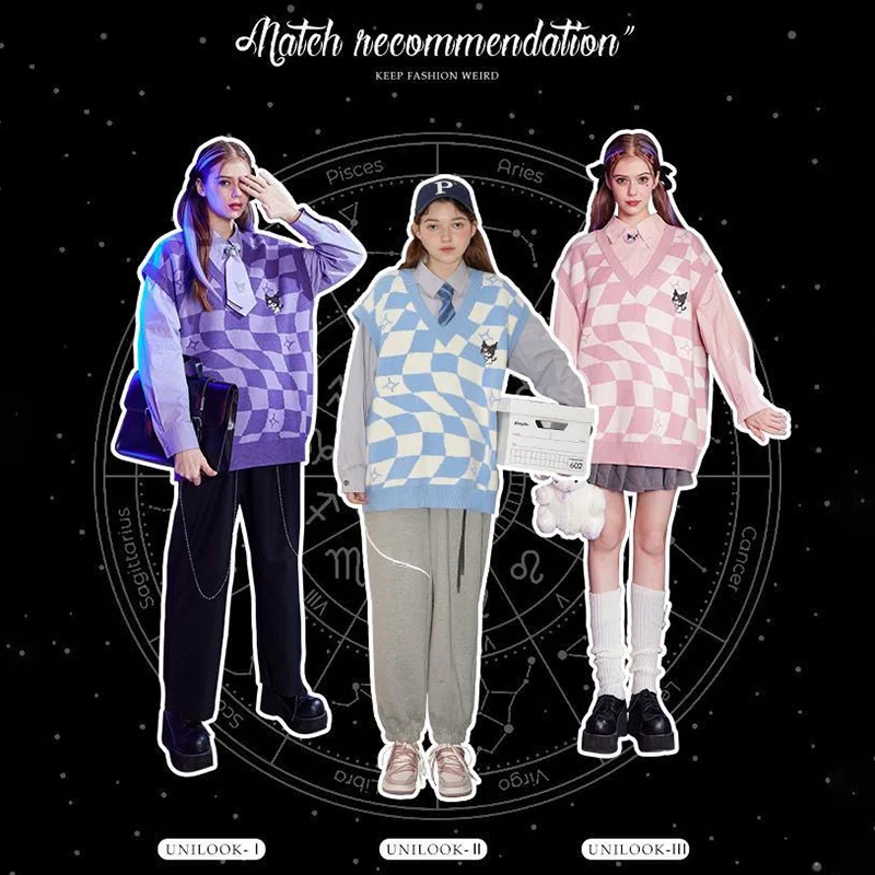 

Kawaii Sanrio плюшевая одежда мультфильм Kuromi свитер жилет милая красота весна осень путешествия досуг колледж Ветер плюшевый свитер