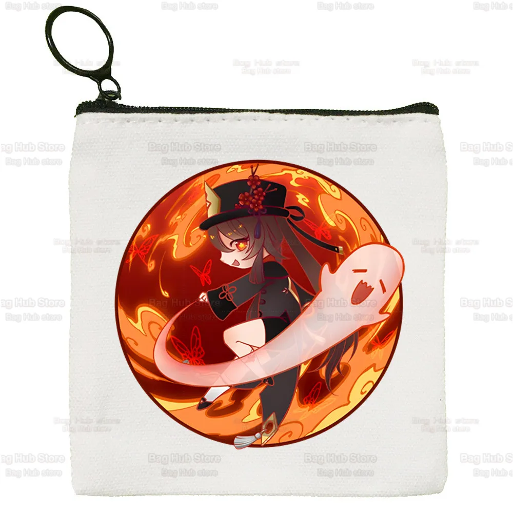 Hu Tao And Ghost Coin Purse Vintage Mini Wallet Change Keys Card Storage Genshin Impact Game Anime Card Bag Zipper