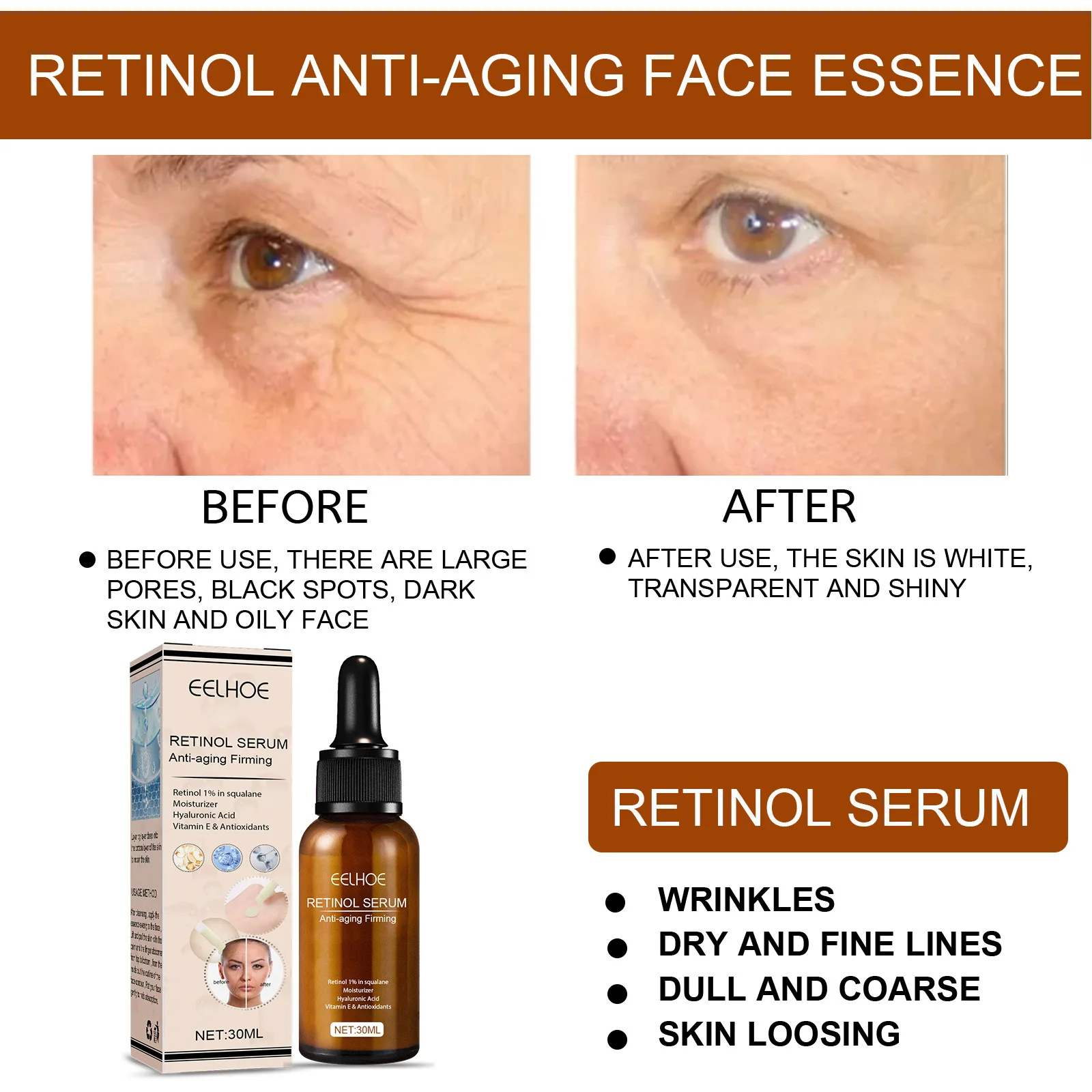 

Retinol Face Serum Lightens Fine Lines, Hydrates, Firms, Anti-Aging Apple Skin, Repairs Skin Essence skin care serum facial