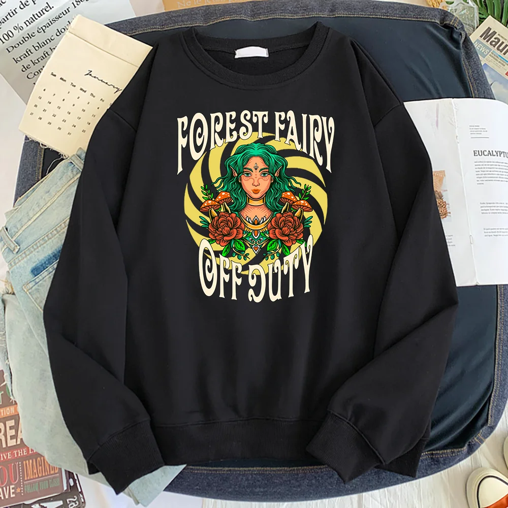 

Forest Fairy Off Duty Green Haired Elf With Mushroom Flowers Print Men's Hoody Oversized Casual Clothes Soft Pullover Man Hoodie