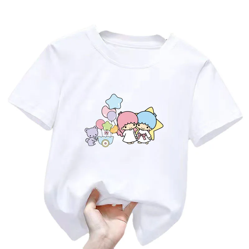 

Kawaii LittleTwinStars Summer Children T Shirt Sanrio Anime Cartoons Casual Clothes Girl Boy Pure Short Sleeve Top Birthday Gift