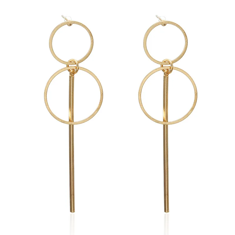 Delysia King   Simple geometric hollow circle long alloy earrings ear jewelry