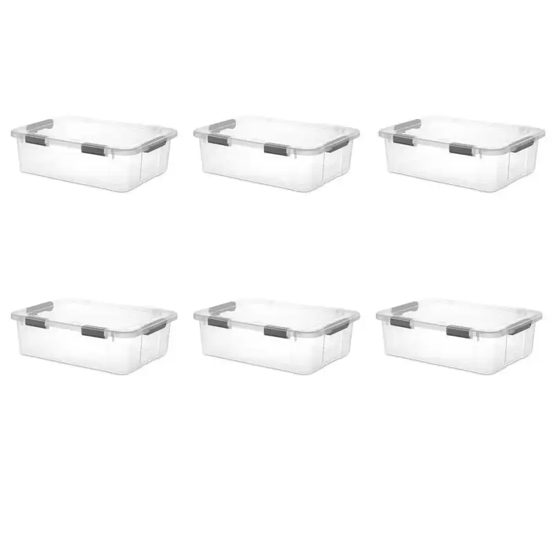 

Qt. HingeLID Storage Box Plastic, Flat Gray, Set of 6