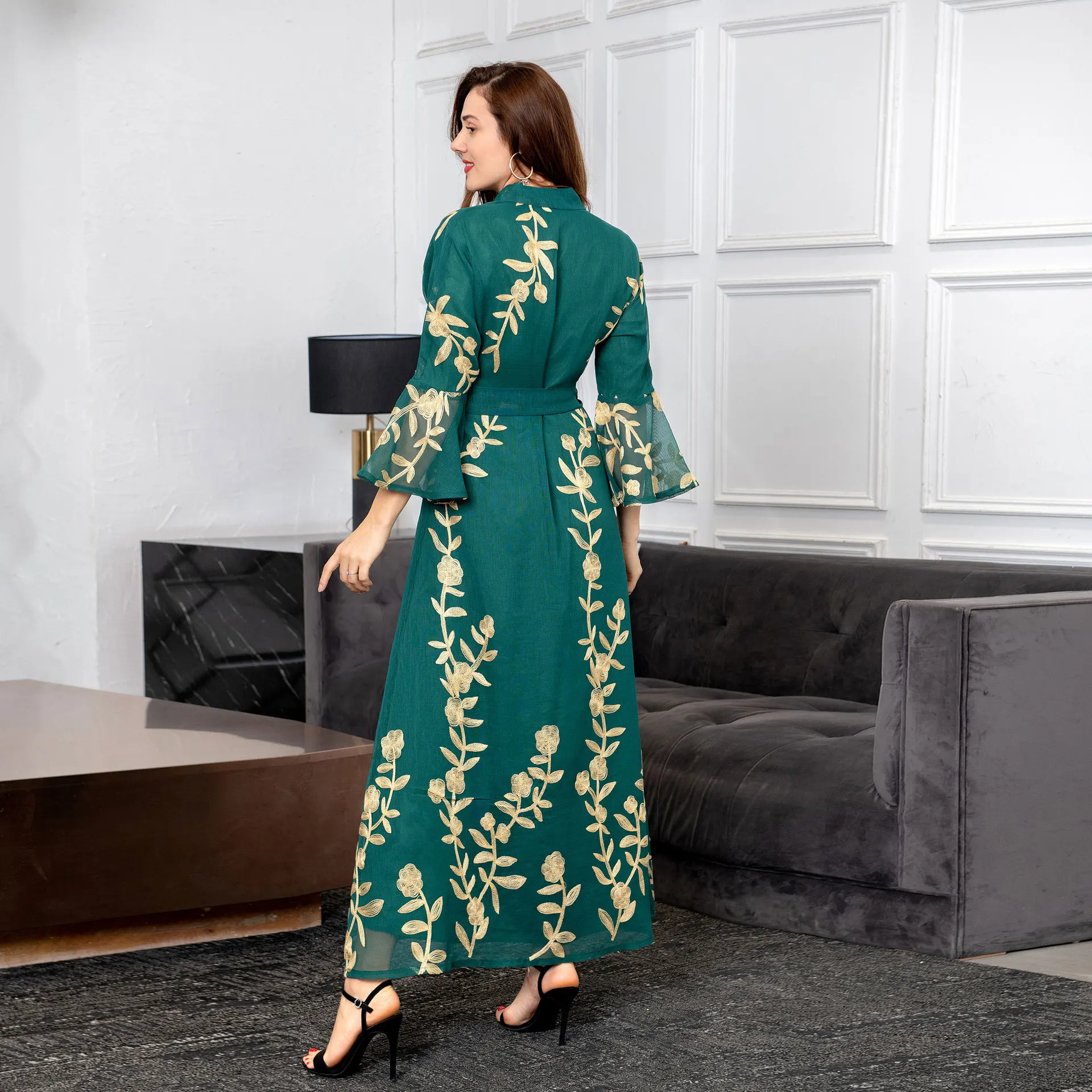 Muslim Open Abaya Dubai Jalabiya Linene Fabric Islam Modest Clothing Moroccan Kaftan Robe Arab Caftan Party Dresses for Women