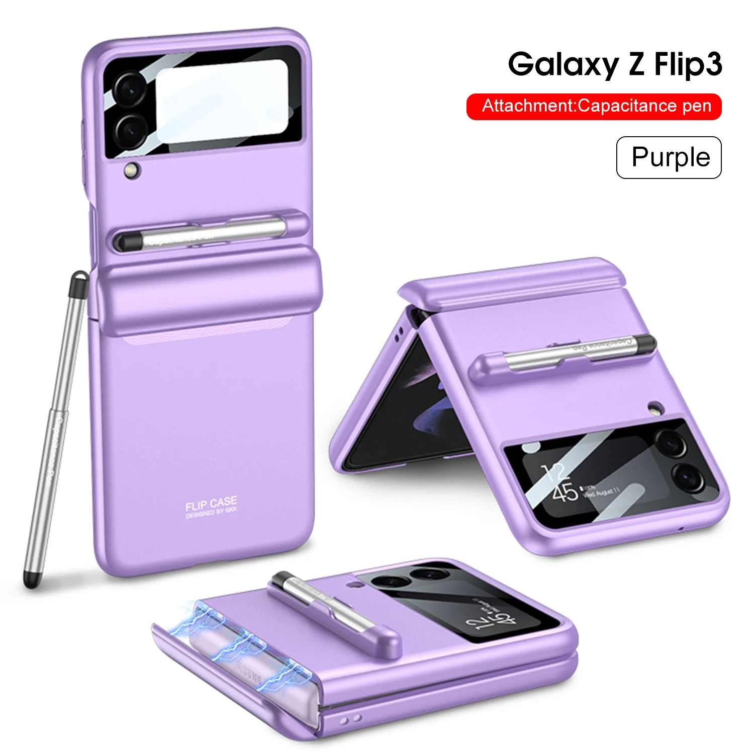 

Hinge Magnetic Coverage Full Protection Case With Penil for Samsung Galaxy Z Flip 3 5G Shockproof Back Screen Film Cover