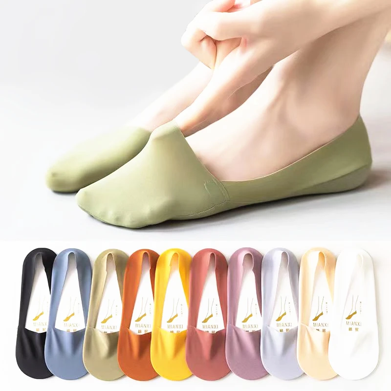 

Summer Breathable Ice Silk Shallow Sock Women Thin Invisible Trimmable Boat SocksSilicone Anti Slip Solid And Minimalist Socks