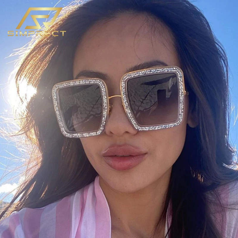

SIMPRECT Anti Blue Light Oversized Square Sunglasses Women 2022 Luxury Brand Designer Sun Glasses Vintage UV400 Shades For Women
