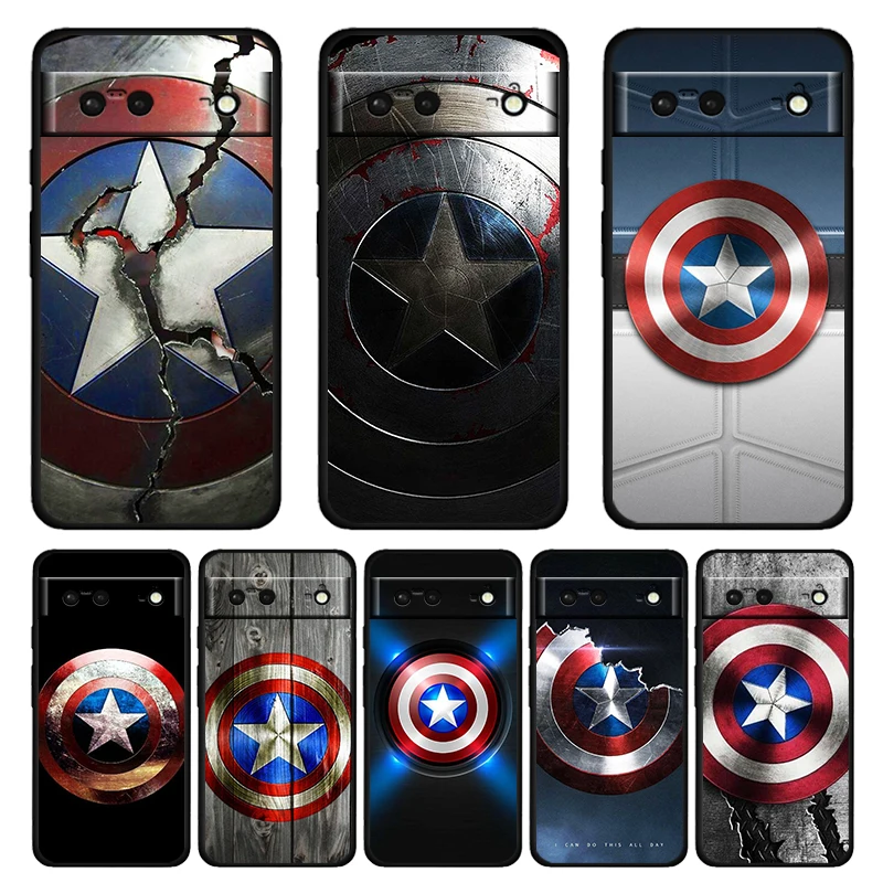

Avengers Shield Marvel Shockproof Case for Google Pixel 7 6 Pro 6a 5 5a 4 4a XL 5G Silicone Soft Black Phone Cover Capa