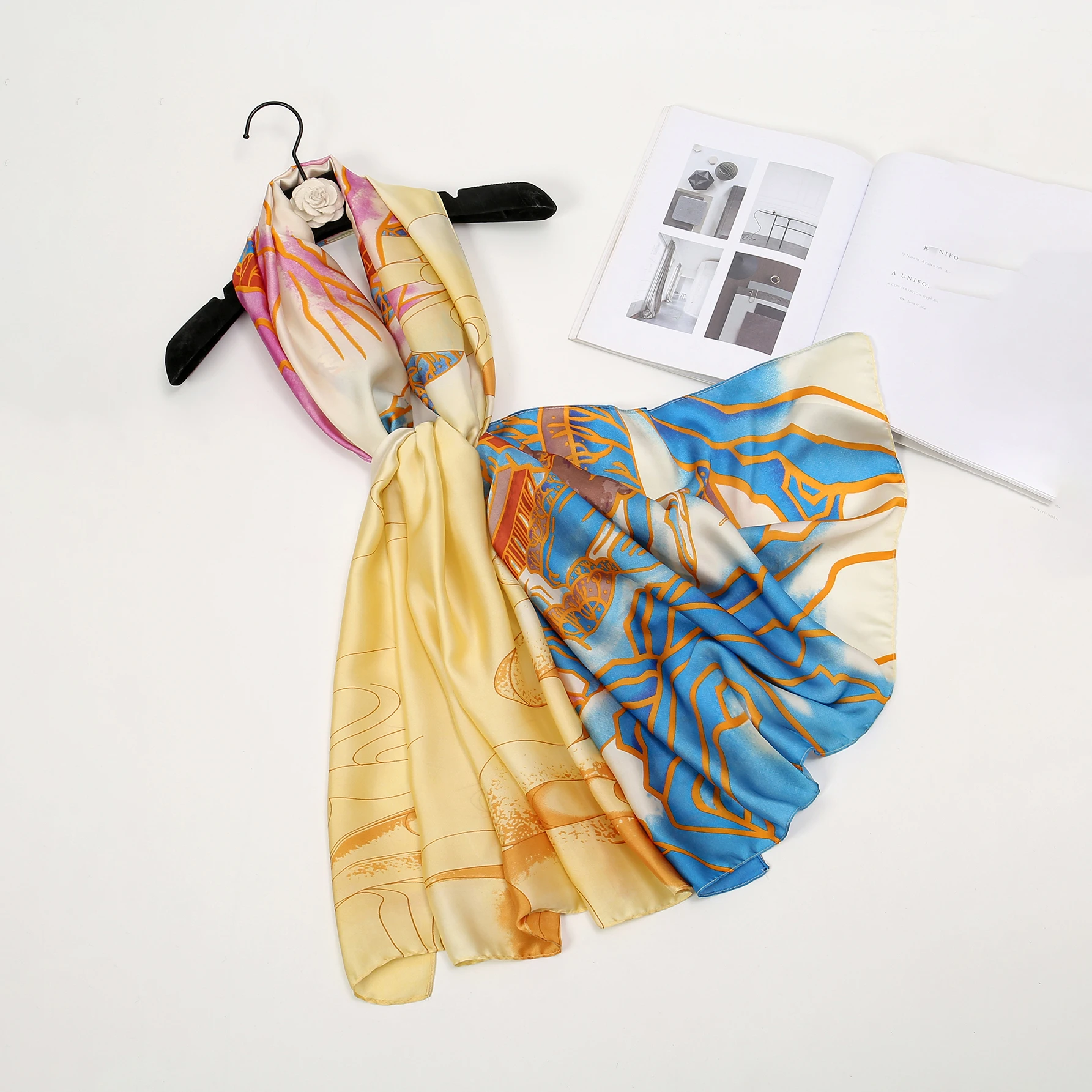 Шелковые женские шарфы с цветочным принтом Длинная атласная шаль для женщин