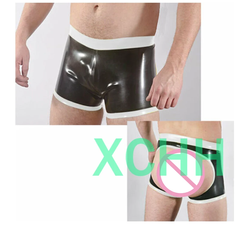 

Latex Shorts Gummi Rubber Sexy Male Short Pants Black with Withe Trim Customized 0.4mm