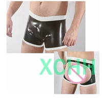 latex shorts gummi rubber sexy male short pants black with withe trim customized 0 4mm