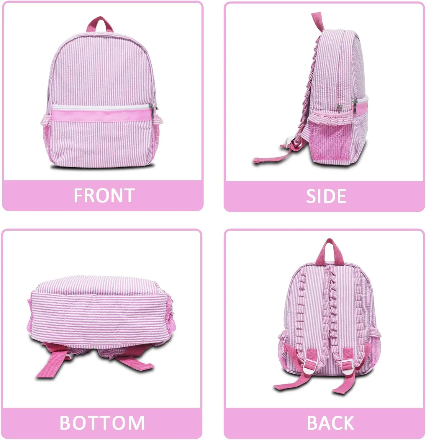 Chrilden Ruffle Seersucker Backpacks Pink/Purple Ruched Kids Schoolbag Light Soft Personalized For School Bags Travel Weekend