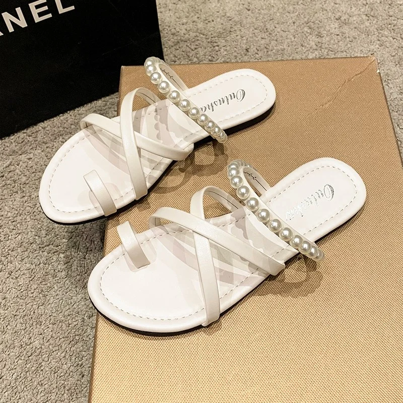 Platform Shoes Women's Slippers Flat Heel Platform Slippers Fashion Solid Color Beaded High Heels Women's Flip Flop Casual