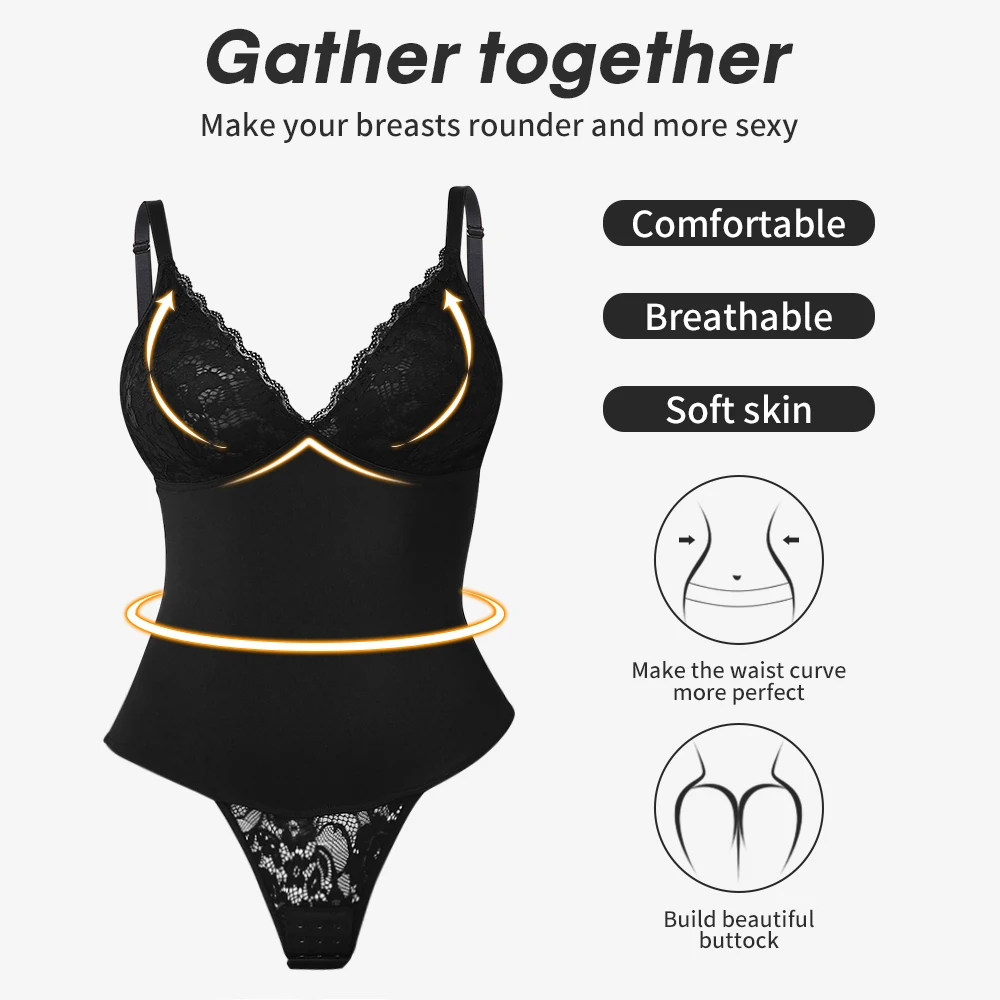 Women's V-neck Camisole Lace Shapewear Bodysuit Backless Lingerie Sexy Thong Underwear Sculpting Body Shaper Fajas Colombianas