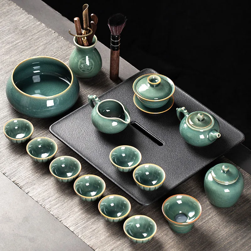 

Jingdezhen Kung Fu Tea Sets Complete Set Tea Pot Gaiwan Afternoon Ceramic Tea Set Luxury Gift Tetera De Ceramica Teaware GPF13XP