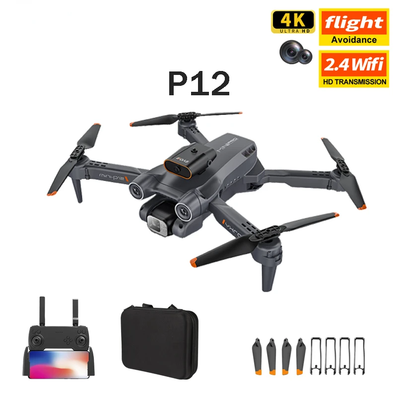 

Дрон P12 UAV 4K HD для аэрофотосъемки, двойная камера с оптическим потоком, позиционирование, обход препятствий с четырех сторон, игрушка в подар...