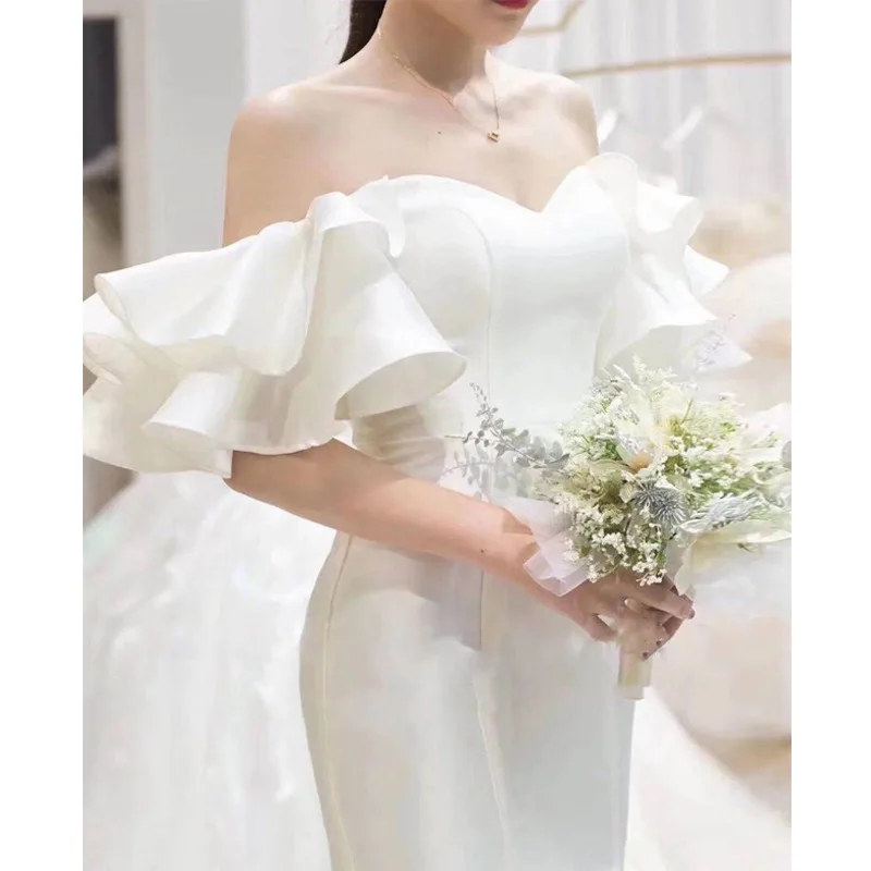 Белые атласные женские свадебные платья по индивидуальному заказу со шлейфом