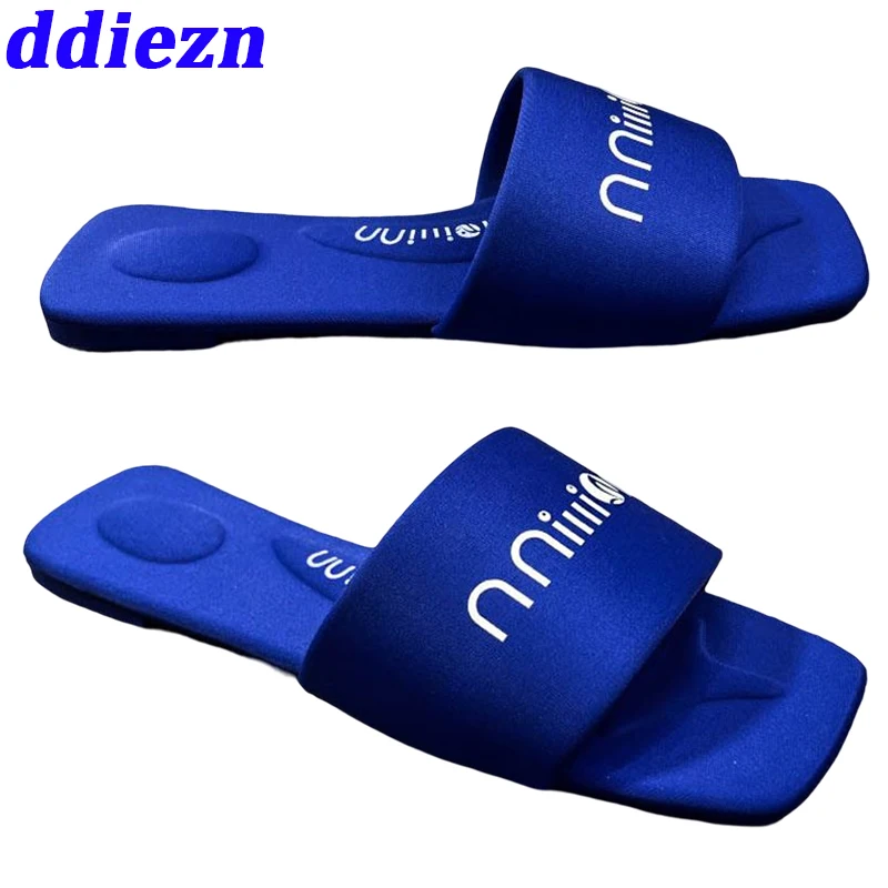 

Summer New In Flats Ladies Slippers 2023 Beach Slides Female Outdoor Fashion Square Toe Women Slippers Sandals Casual Shoes