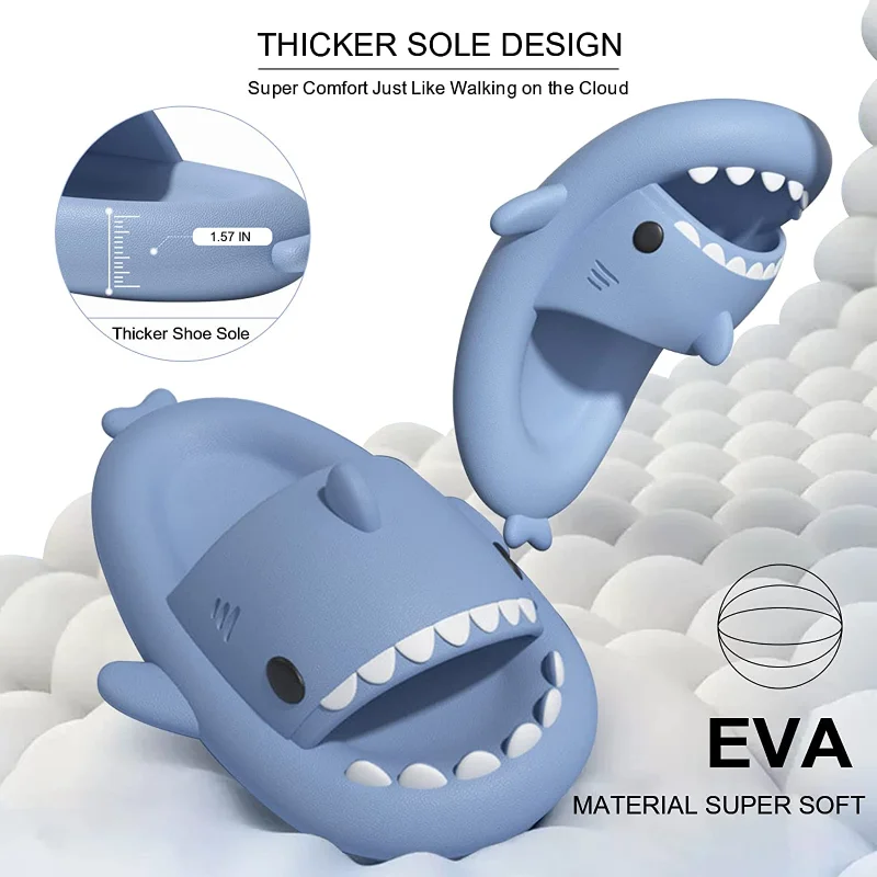 Cute Shark Slippers 4CM Platform Women Men Indoor Bathroom Slides Couples Summer Shoes Soft EVA Female Male Beach Flip Flops