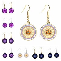sweet and romantic kaleidoscope fashion 20mm glass cabochon ear hook earrings mandala pattern earrings female gift jewelry
