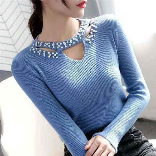

Blue Pearl Women Korean Lady Pullover Woman Sweaters V Neck Collar Tops Loose Women's Sweater Winter Clothes Girl Coat Suéter
