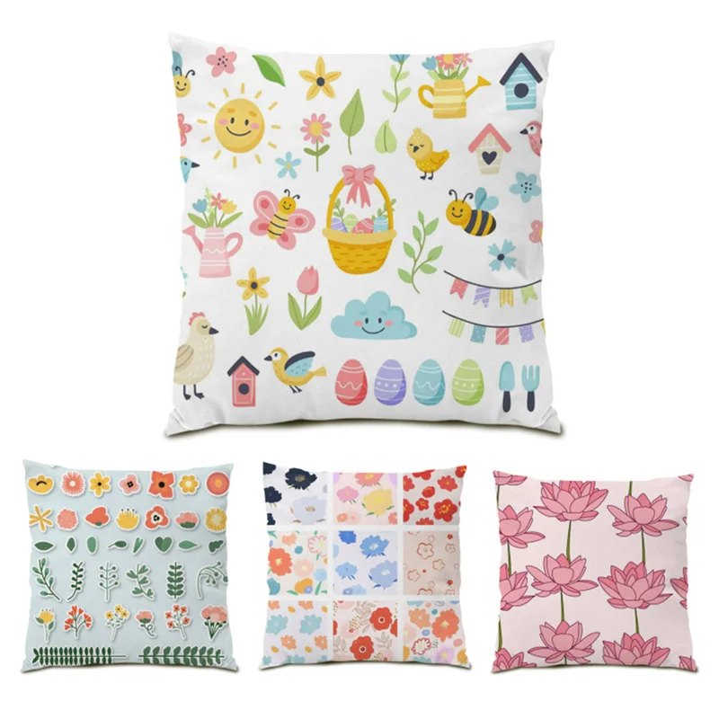 

Polyester Linen Cushion Covers 45x45 Vintage Home Flower Cute Bee Birds Ultra Soft Velvet Sofas for Living Room Pillowcase E0751