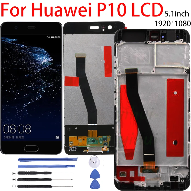 

Original 5.1" LCD For Huawei P10 LCD Display Touch Screen Digitizer Assembly With Frame Replacement VTR-L09 VTR-L10 VTR-L29