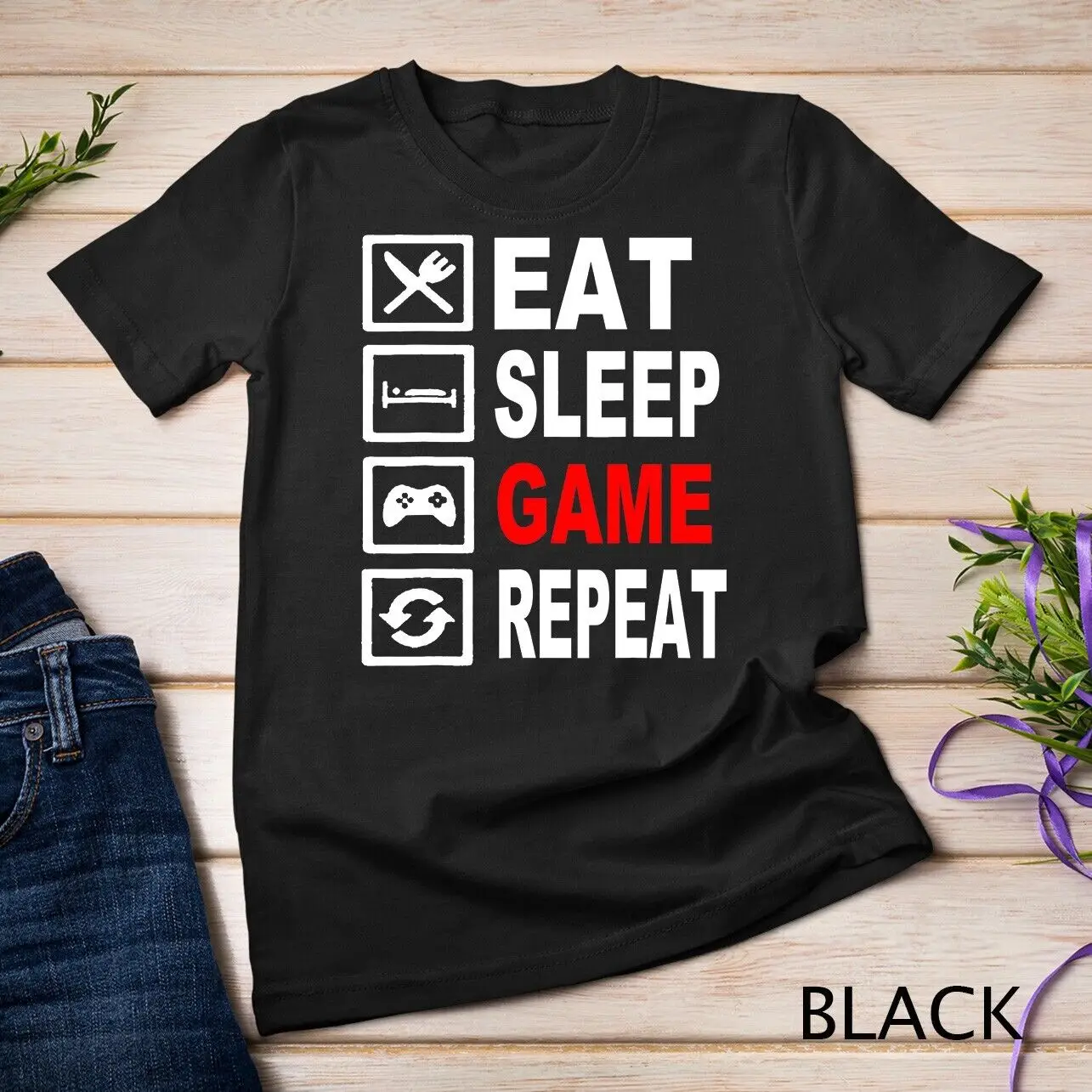 Забавная футболка с надписью Eat Sleep для любителей видеоигр унисекс