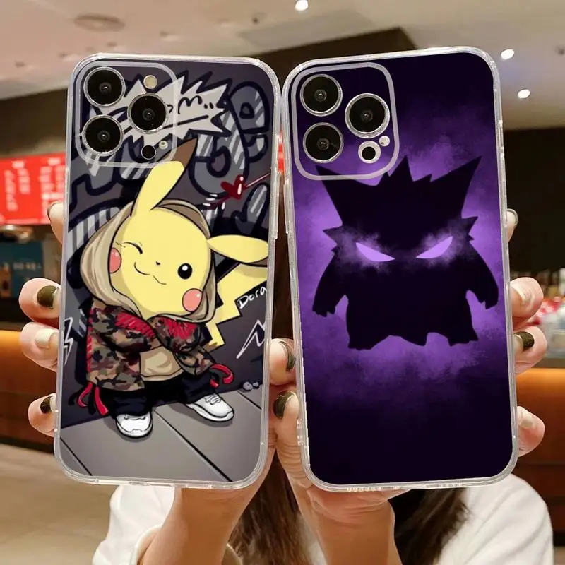 Купи Cute Cartoon Pokemon Pikachu Gengar Phone Case For iphone 14 Plus 13 12 11 Pro Max Mini X XS XR Soft Transparent Cover за 120 рублей в магазине AliExpress