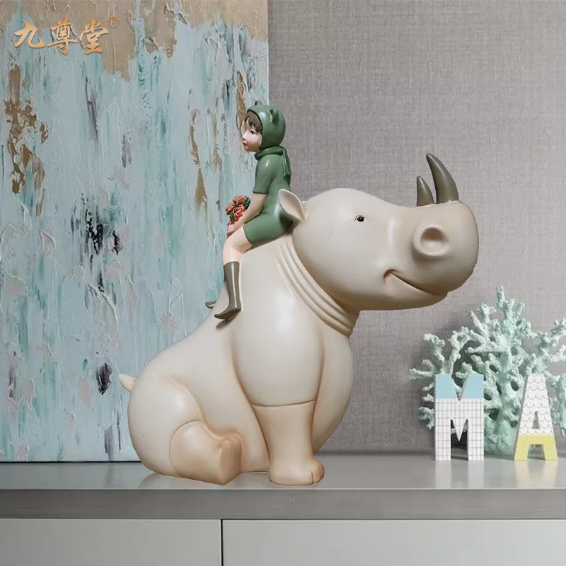 

Nordic Creative Resin Cute Animal Rhino Sculpture Decoration Living Room TV Cabinet Children's Bedroom Home Decorat Ornaments