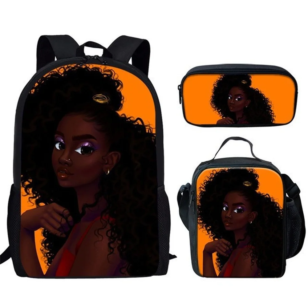 2022 African cute girl backpack student schoolbag pencil bag lunch box isolated children girl cute backpack three-piece set