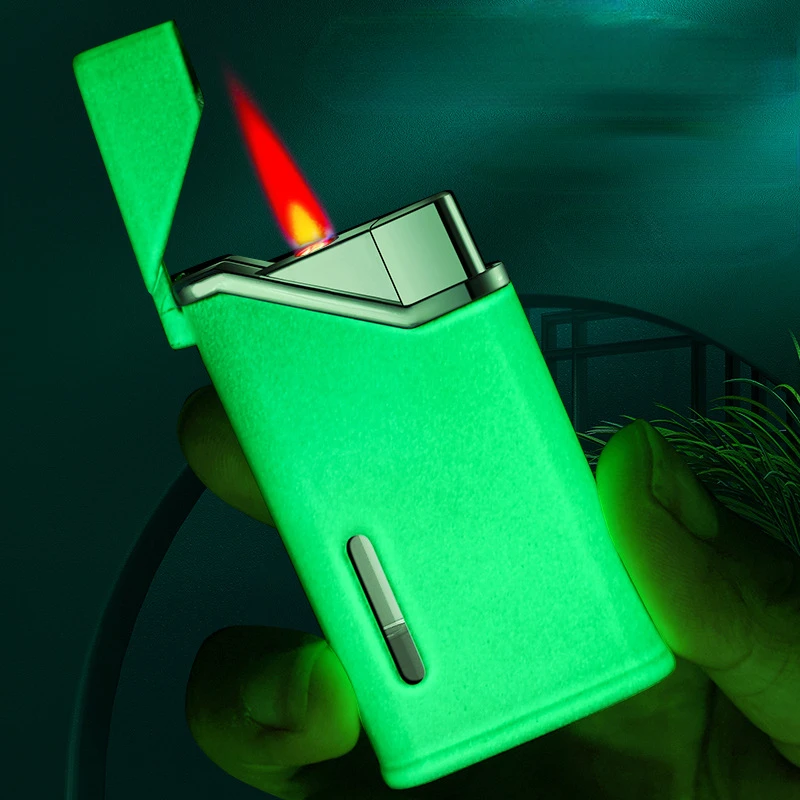 

Luminous Windproof Red Flame Lighter Light and Thin Straight-through Windproof Lighter Cool Simple High-end Business Lighter