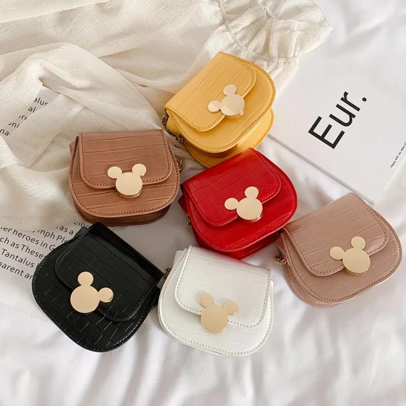 2022 New Princess Shoulder Bag Girls Cartoon Mickey Mouse Bags 4-12y Girls Cute Coin Storage PU Messenger Fashion Bags