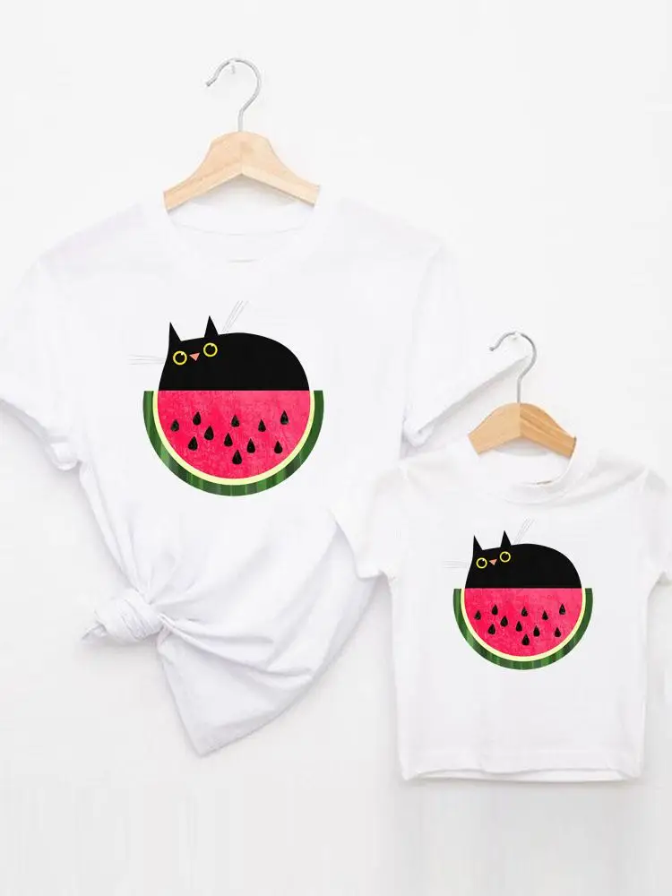 

Tee Family Matching Outfits Cat Funny Sweet Print Women Casual Kid Child Summer Mom Mama Mother Tshirt T-shirt Clothes Clothing