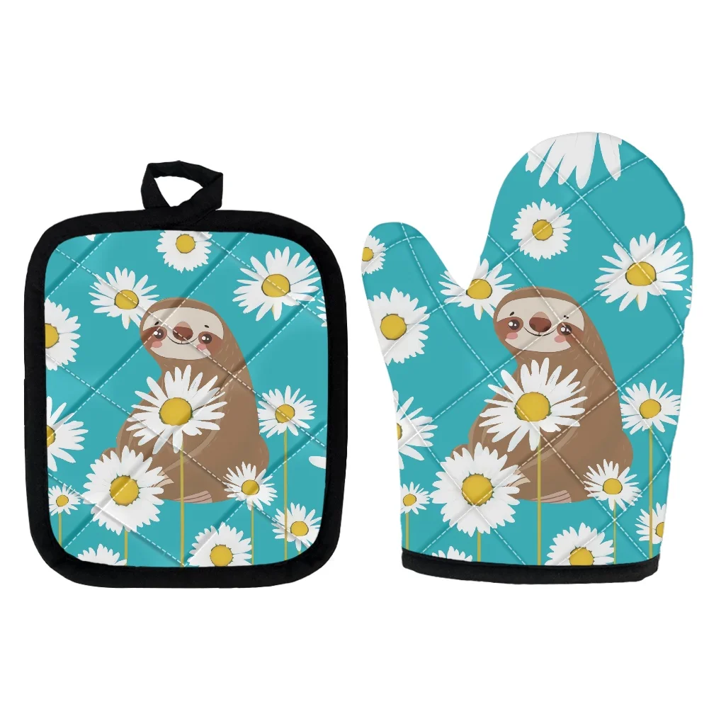 

Перчатки для духовки с изображением грызучих подсолнухов, изолированные варежки для выпечки, 2 шт./комплект, Противоскользящий коврик, кухо...