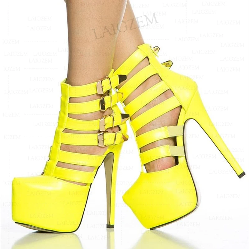 

SEIIHEM Women Pumps Platform Faux Leather Back Zip Thin High Heels Sandals Party Ladies Shoes Woman Large Size 39 43 45 47 52
