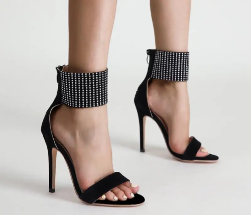 

Womens Fashion Peep Toe Diamante Ankle Strap Sandals Slim High Heels Party Shoes