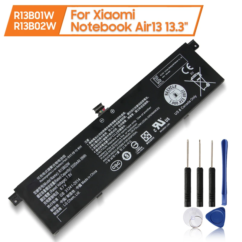 Replacement Battery R13B01W R13B02W for Xiaomi Mi Notebook Air 13 13.3" 161301-01 Rechargeable Tablet Battery 5320mAh