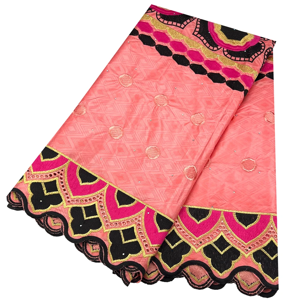 Новинка персиковая вышивка африканская богатая ткань Bazin кружевная 2 5 ярдов