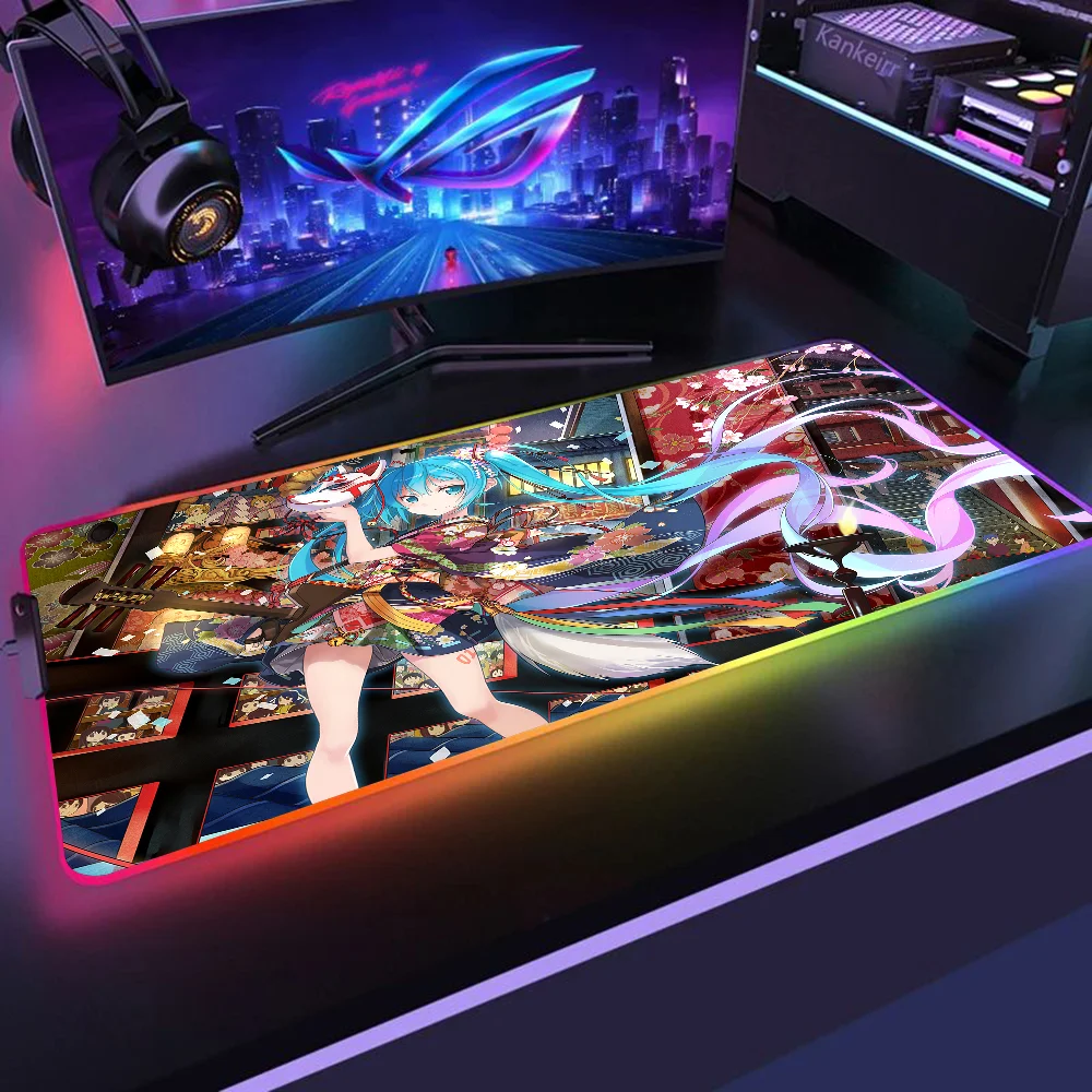 H_Hatsunes-M-Mikus Mousepad XXL RGB Gaming Mouse Pads HD Black Gamer Accessories Large LED