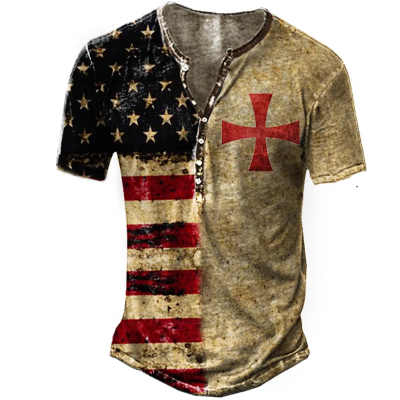 

Men's Vintage Button T Shirts Cotton Gothic Shirts V-Neck Oversized Short Sleeves American Punk Street Clothes Men's Clothing