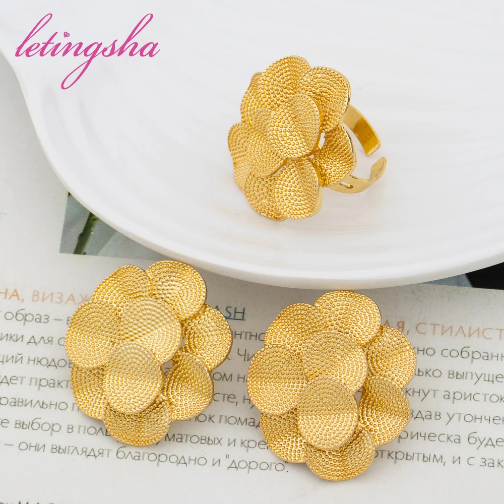 

Earrings and Ring Sets for Women Classic Fashion Ethiopian Jewellery Luxury Gold Color Nigerian Jewlery Set Weddings Party Gifts