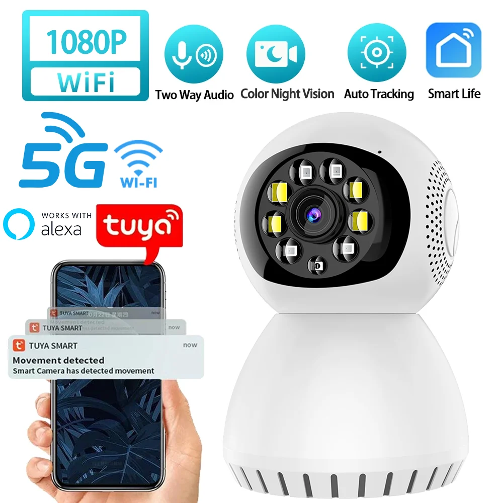 

5G WiFi IP Camera Tuya Smart Home Indoor 1080P Wireless Security Surveillance Camera Color Night Vision Alexa 2MP PTZ Camera