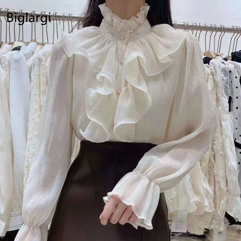 

Lace Chiffon Vintage Shirt Casual Spring Women Blouses Elegant Office Shirts Korean Fashion Woman Modis Tops 2022 Flower White