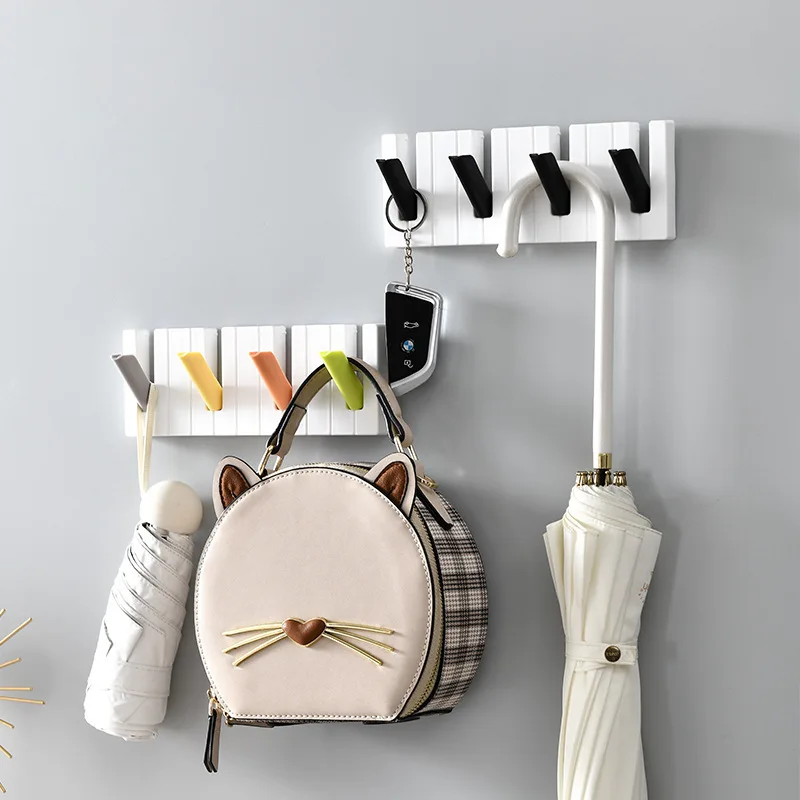 

Four-grid Piano Hook Nordic PP Hidden Foldable Hook Coat Hat Bag Wall Hooks Coat Clothes Holder for Bathroom Back Door Hook