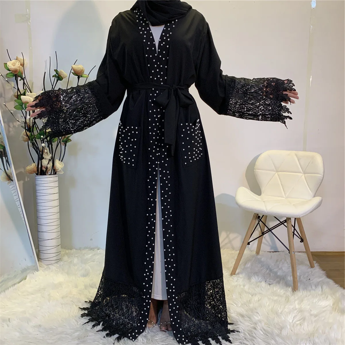 Eid Mubarak открытое женское кимоно Дубай Abaya черное арабское мусульманское хиджаб платье мусульманская одежда Кафтан длинное платье