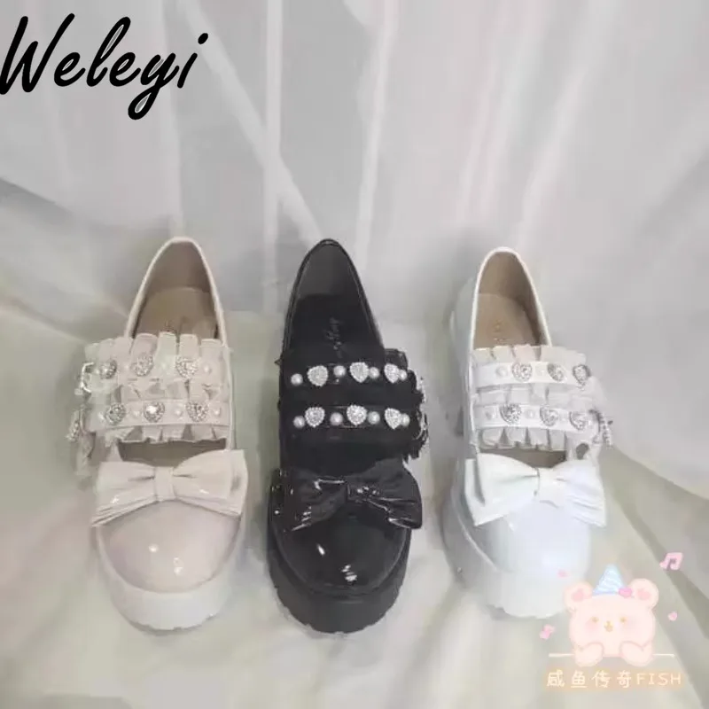 Новинка японские осенние туфли на платформе и высоком каблуке серия Sweet Mine