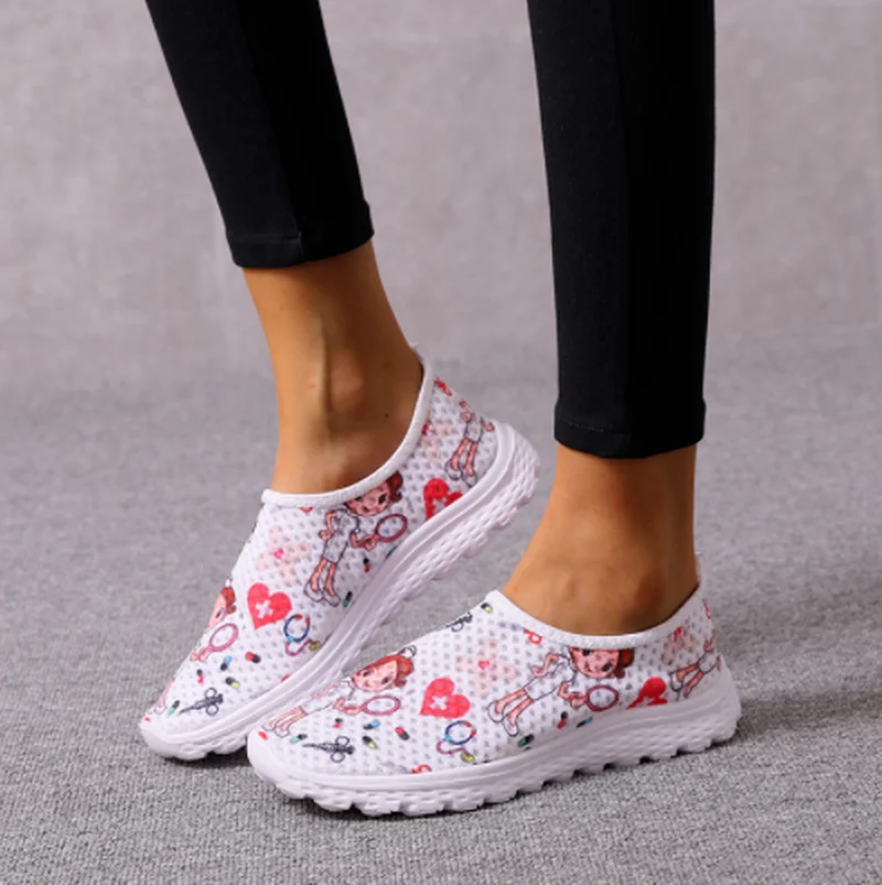 

New Summer Women Nurse Shoes Female Flat Casual Shoes for Woman Nursing Heart Rate Printing Ladies Wild Girls Sports Shoes